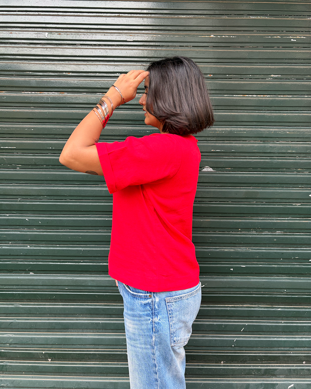Red Cotton Linen T-shirt