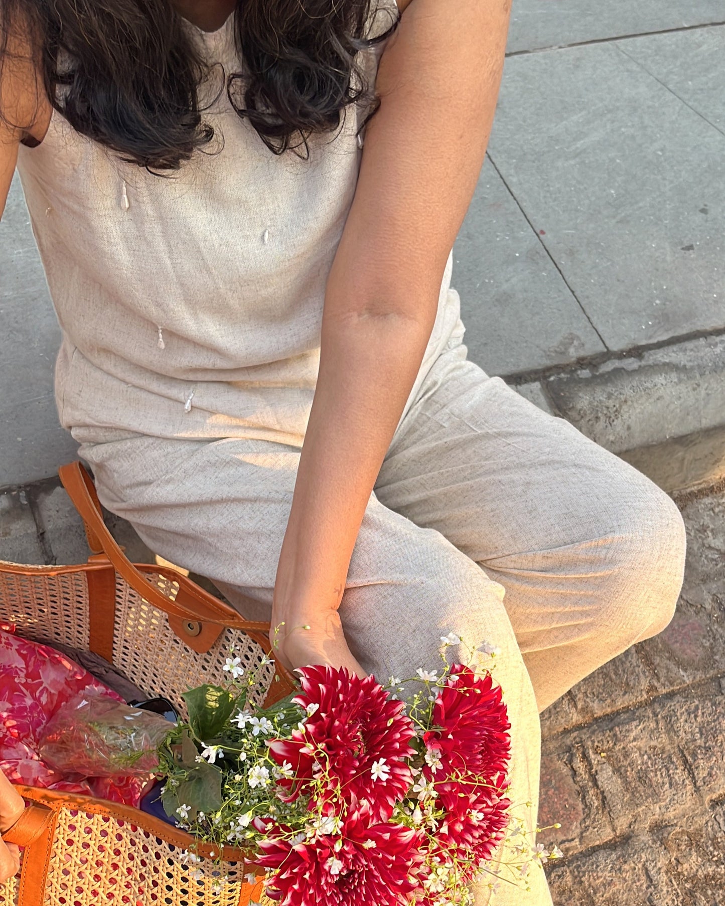 Beige Linen Sleeveless Top