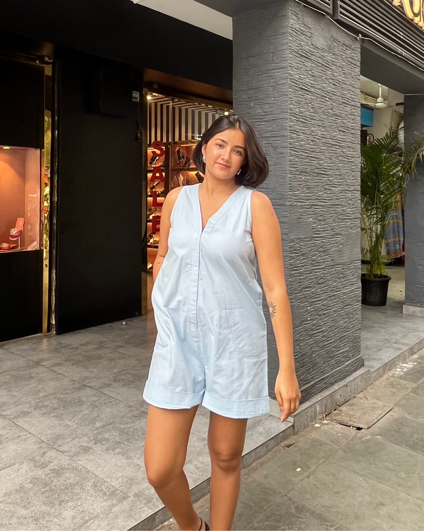 Powder Blue Linen Jumpsuit