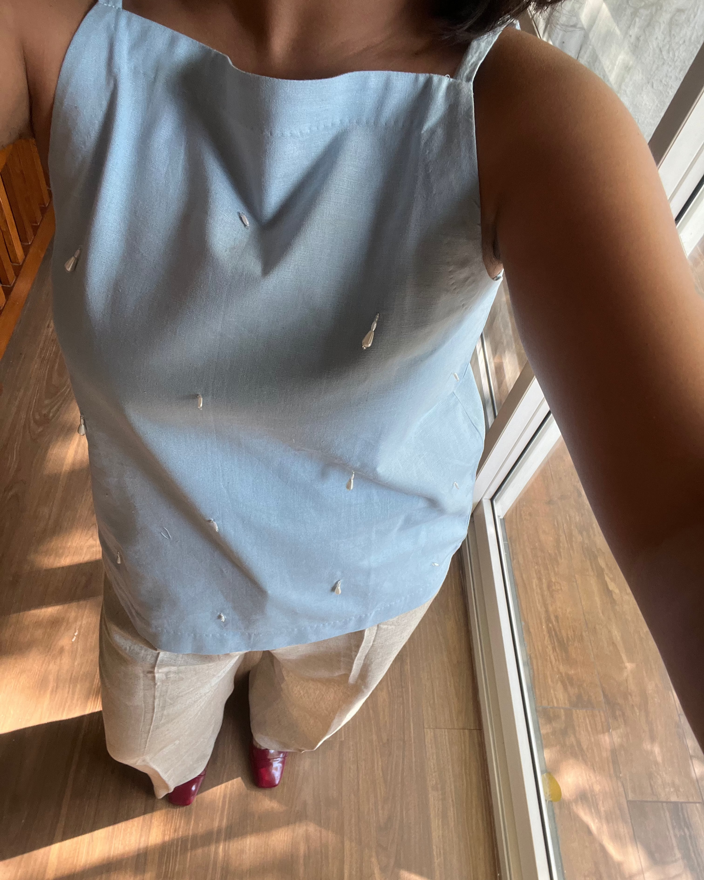 Powder Blue Linen Sleevless Top