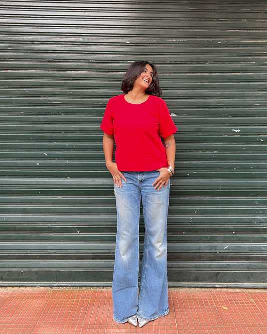 Red Cotton Linen T-shirt