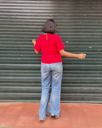 Red Cotton Linen T-shirt